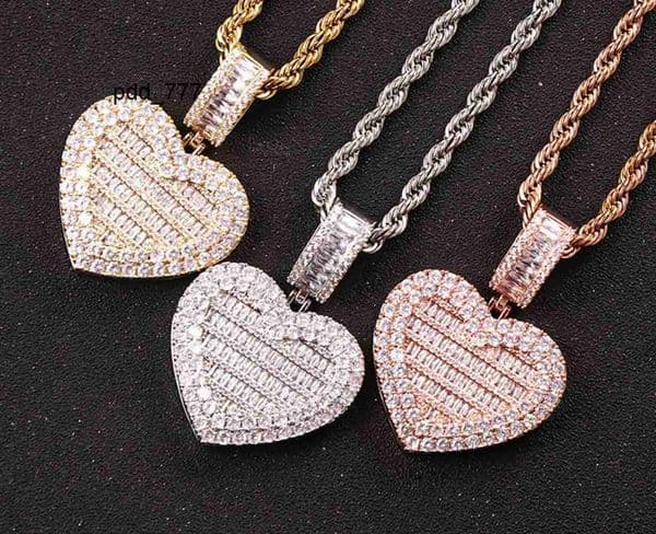 HipHop Flip Cover Heart Photo Couple Pendant S925 silver Inlaid Moissanite HipHop Photo Frame Pendant Necklace
