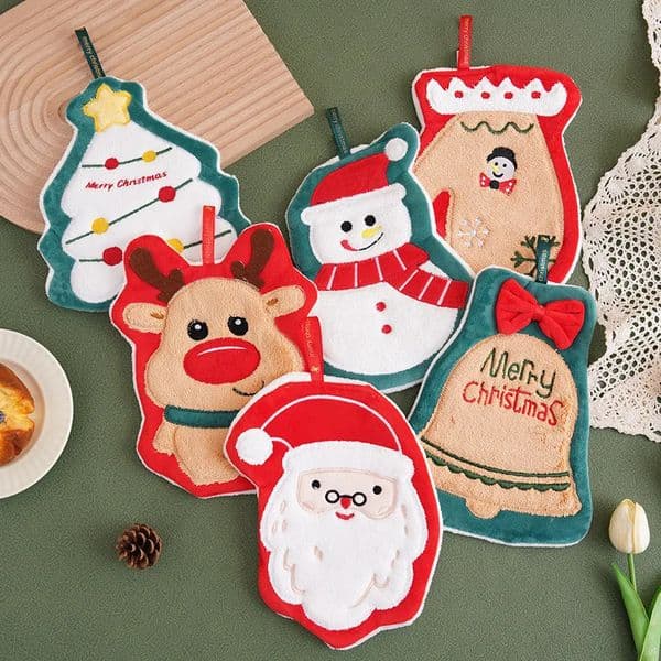 Cute Christmas Cleaning Towel Coral Velvet Hand Towel Snowman Bathroom Hanging Absorbent Dishcloth Soft Cleaning Cloth Rag 251028BJ