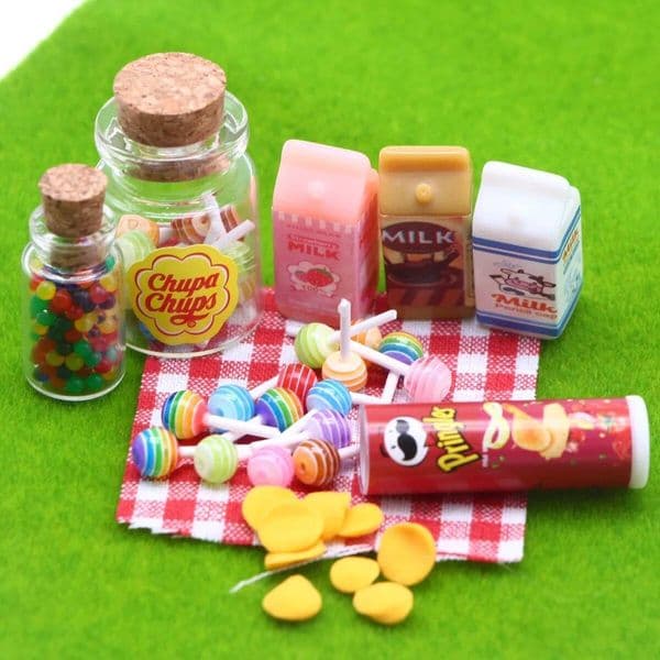 Miniature Food Potato Chips Bottles Jar with Lollipops for Dollhouse Decoration Accessories Kitchen Scene ddmydog