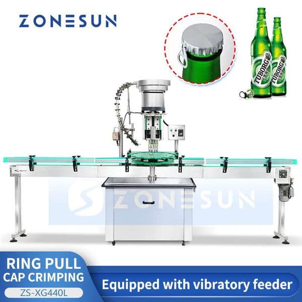 ZONESUN ZS-XG440L Automatic Capping Machine for Ring Pull Crown Cap Sealing Beer Bottle Olive Oil Packaging