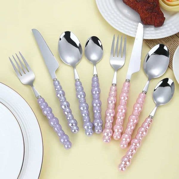 4Pcs Fashion Pearl Handle Cutlery Set Creativity Stainless Steel Knife Fork Western Steak Tableware Table Decor Gifts Y251025