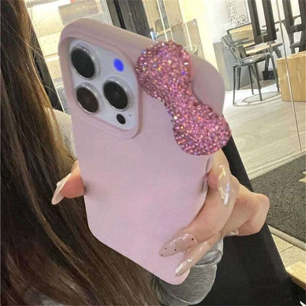 Rhinestone Bow Litchi Pattern Leather Shockproof Phone For Iphone 16 15 14 13 12 11 17 Pro Max Soft Case Iphone 17 Case Iphone 17 Pro Case