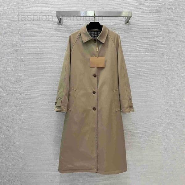 Women's Trench Coats Designer 25 Autumn Winter New Fashionable Korean Style Khaki Black White Check Reversible Loose Mid-Length Coat LG48