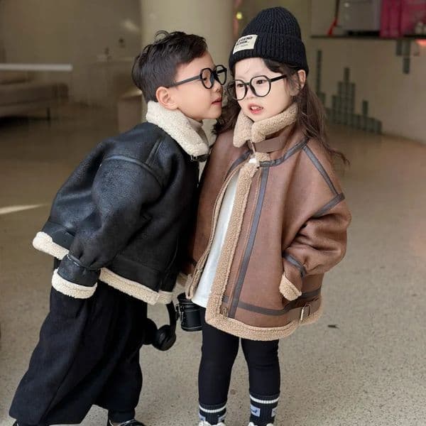 Childrens Clothing 2025 Winter Style Boys Suede Lamb Wool Jacket Childrens Stylish Warm Jacket 251027