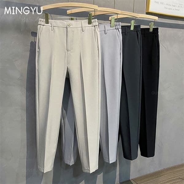 2025 Autumn Winter Mens Casual Pants Suit Pant Slim Fit Work Elastic Waist Jogging Business Trousers Male Black Plus Size 40 42 251027