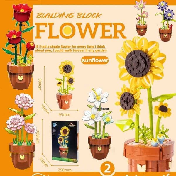 MOC Flower Bouquet With Pot Building Blocks Potted Plant Decorations Toy Assembly Valentines Day Rose Bricks DIY Gift For Girls X251029