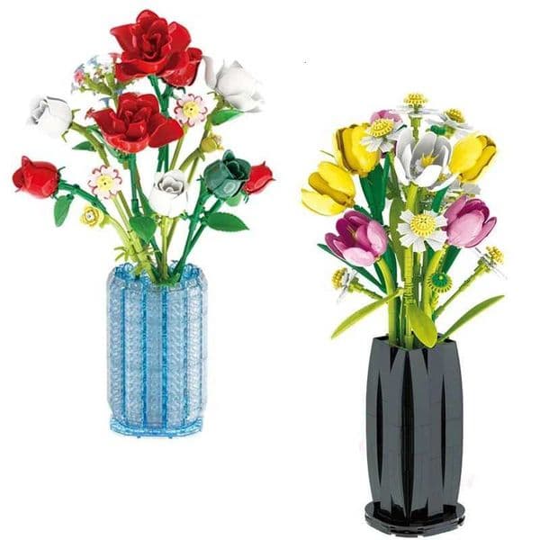 Rose Sunflower Tulip Building Blocks Flower Bouquet Vase Model Bricks Set Home Decoration Kids Educational Toys Holiday Gifts X251029
