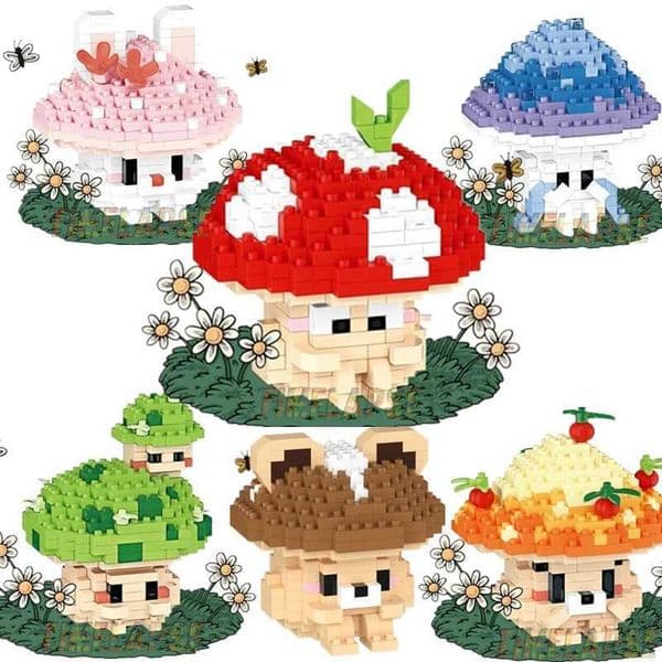 NEW DIY Mushroom Cartoon Rabbit Bear Super Colorful Plant Fungi Building Blocks Kit Girls Bricks Movie Model Kids Toy Children X251029