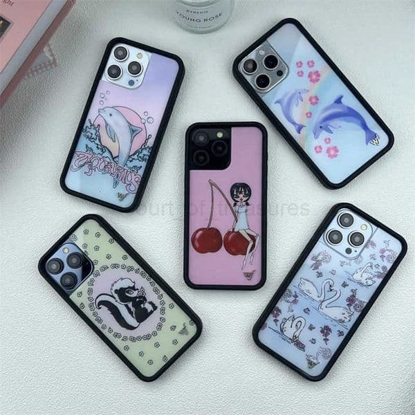ins cute animal phone case for iPhone16promax 15Pro 16 15 14plus 13Pro 12 17 cartoon Cherry Dolphin swan print bottom M251029