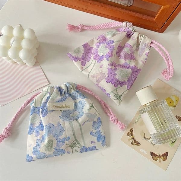 Floral Drawstring Bags Women Large Capacity Cosmetic Bag Makeup Pouch Fashion Coin Purse 251020