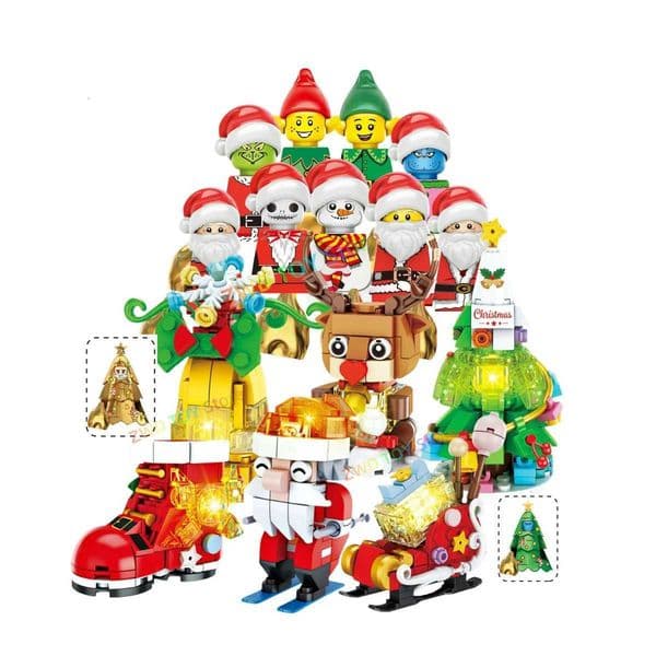 Christmas Tree Building Blocks Snowman Bells Ornament Brick Socks DIY Toys Santa Claus Reindeer Action Figures Xmas Gifts X251029