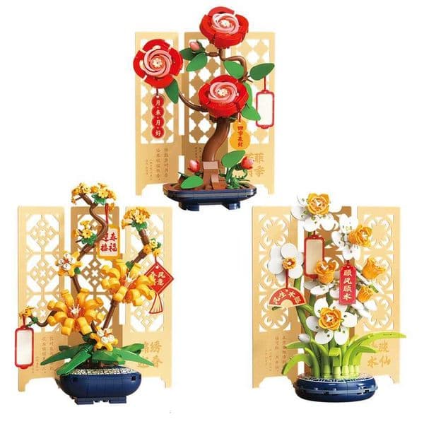 2026 New City Creativity Flower Bouquet Rose Narcissus Kumquat Potted Plant Chinese Style Home Decor Building Blocks Bricks Kids Toys X251029 Toys