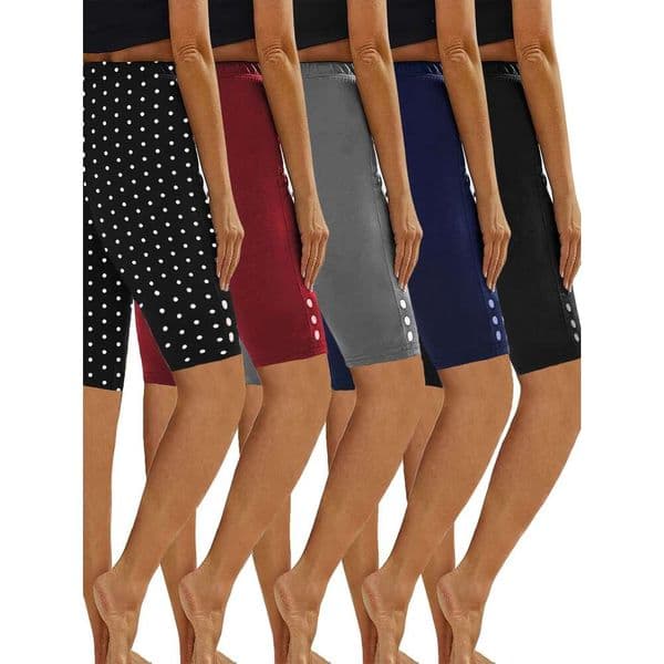 New Set of 5 Large Size 5-Inch Length Sports Shorts, Solid Button Decorative Fiess Leggings, Workout Yoga Tights, Running Pants, Summer Women'S Clothing.