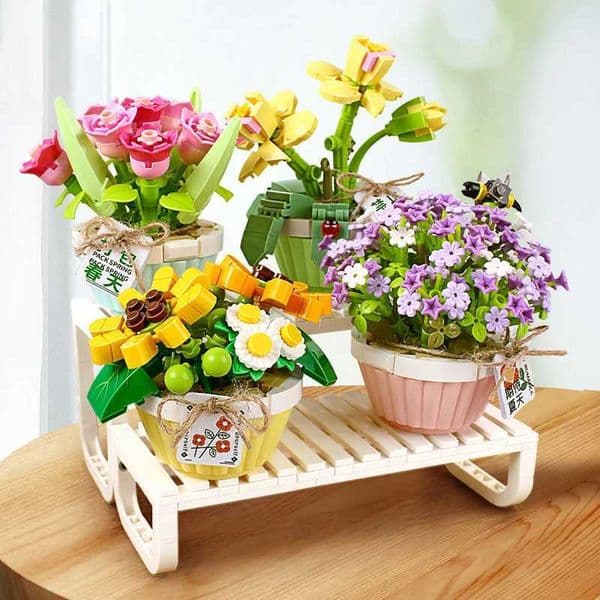 Mini Bonsai Flowers Plants Building Block DIY Green Plant Bouquet Potted Home Decoration Children Toys For Girls Christmas Gifts X251029