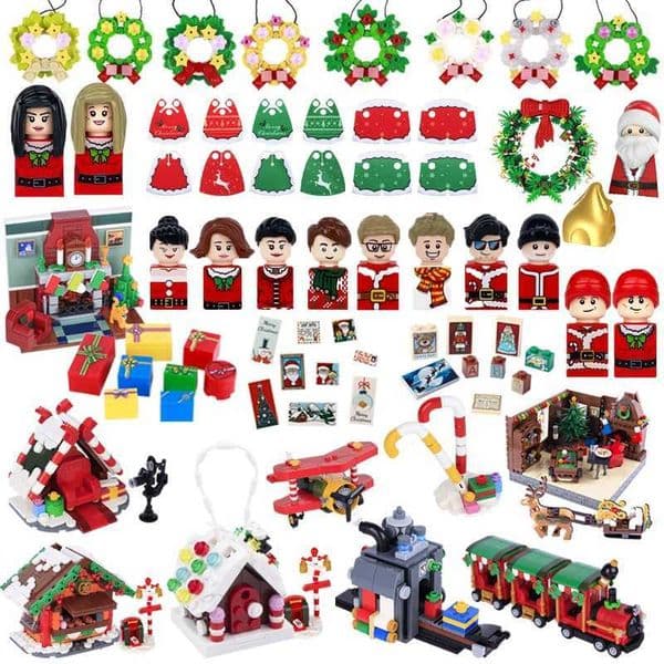 City Street View Christmas Figures Printed Gifts House Furniture Building Blocks Winter Scene Snowman Food Tree Human Bricks Toy X251029