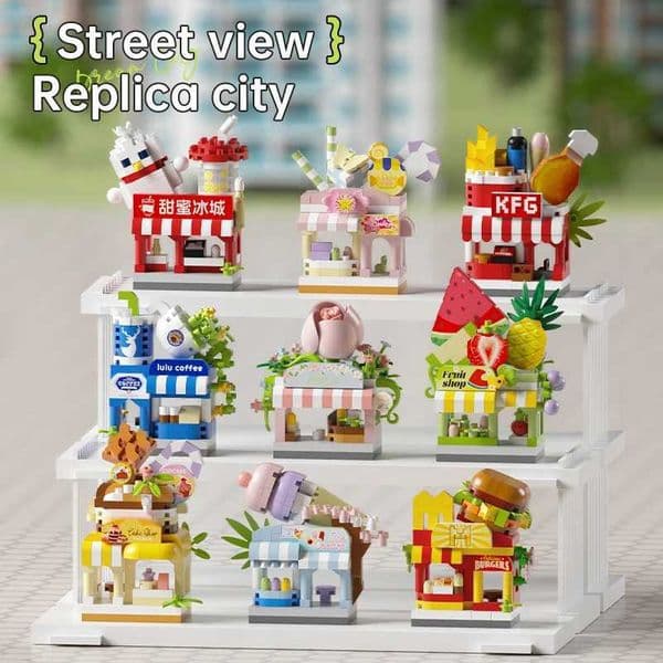 City Street View Mini Commercial Street Building BlockDIY Flower Shop Coffee Shop Fruit Cake House Assembly ToysFor Kids Gifts X251029
