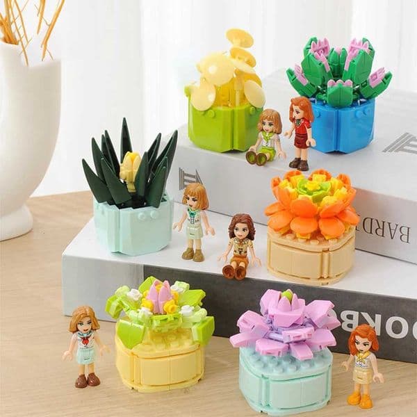 Flower Succulents Building Blocks Pomegranate Pink Gardens Romantic Bricks DIY Potted Plants Model Kids Kits Toys X251029