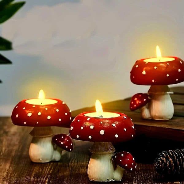 1pc Simulation Small Mushroom Home Decoration Mushroom Candle Holder Mushroom Tea Candle Holder Craft OrnamentXJ251029