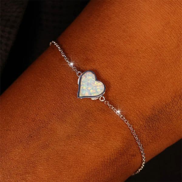 Romantic Love Heart Stone White Blue Fire Opal Chain Bracelets For Women Real 925 Sterling Silver Wedding Jewelry Valentine Gift 251024