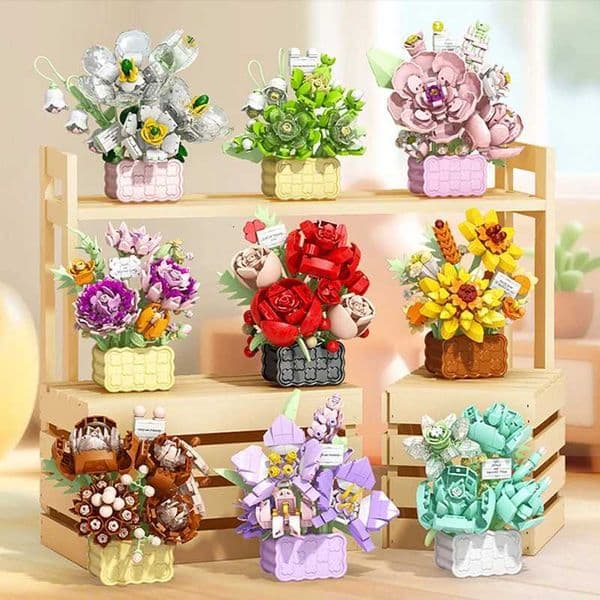 Rose Eternal Flower Basket Potted Plants Mini Particle Building BlockDIY Sunflower Flower Ornament Assembled ToyFor Kids Gifts X251029