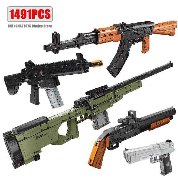 Military AK47 Rifle AWM Sniper Gun Assembled Building Blocks Model MOC Army Firearms Series Bricks Weapons Sets Kid Toy Boy Gift X251029