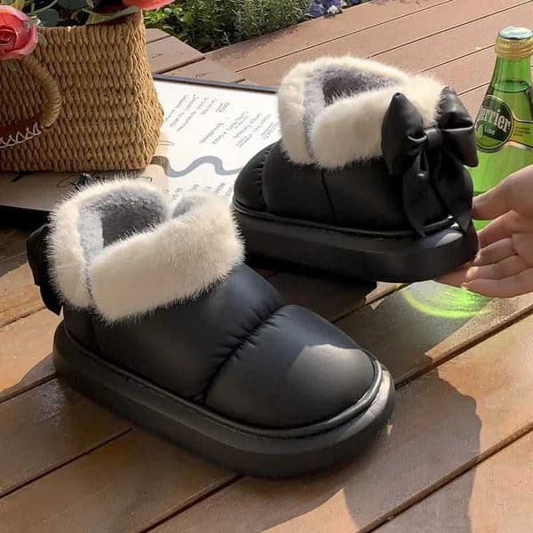 Warm Ankle Boots Winter Womens Bow Warmth Plush Bow Cotton Shoes New Waterproof Down Cloth Short Barrel Snow Boots Z251029