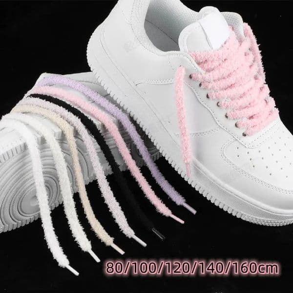 1 Pair Cute Plush Sneakers Shoelaces Pink White Black Hairy Soft Laces For Hightop Canvas Casual Flat Shoes Strings 251029