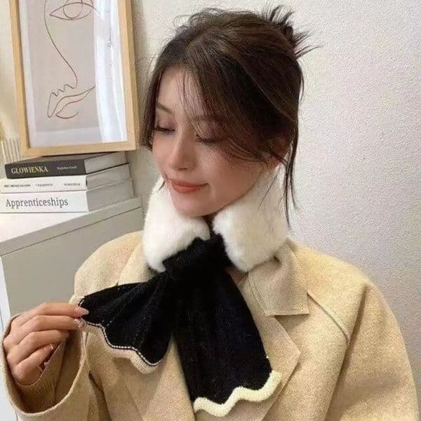 Winter Faux Fur Scarf Rabbit Cross Knitted Neckerchief Soft Korean Plush Fur Collar Scarf Warm Windproof Muffler 251021