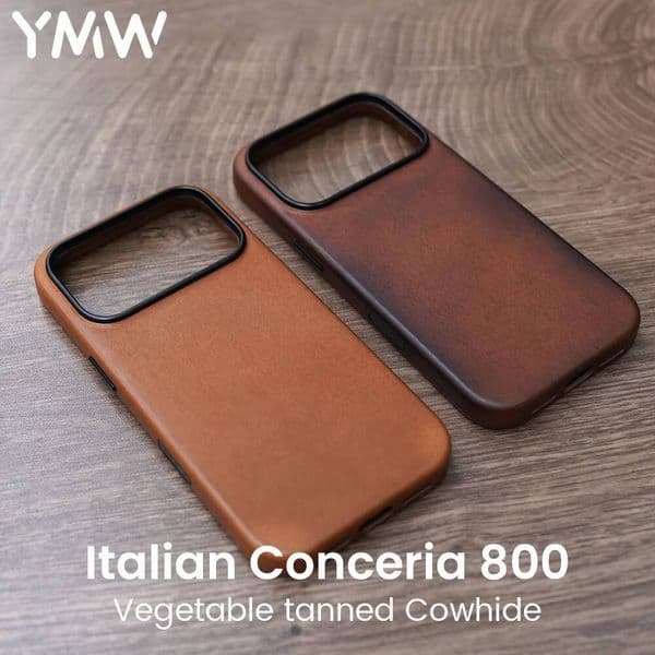 YMW Handmade Italian Genuine Leather Case for iPhone 16 15 14 Pro Max Magnetic Business Retro Cow Phone Cover