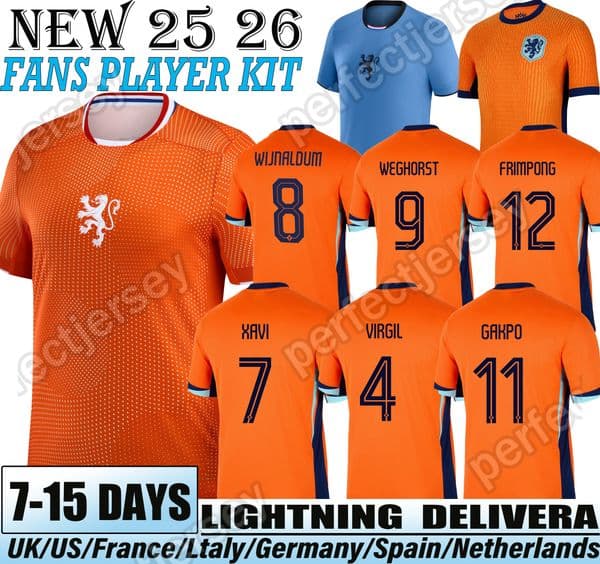25 26 Dutch National Team Gravenberch #8 Gakpo #11 Xavi #F. de Jong #21 Seedorf #20 Memphis #10 Fans player Holland Soccer Jerseys kids kit