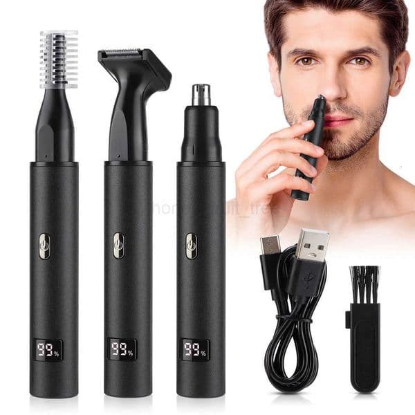 3 in 1 Electric Nose Ear Hair Trimmer for Men LED Display Painless Sideburns Eyebrow Beard Hair Clipper Shaver USB Rechargeable T251030