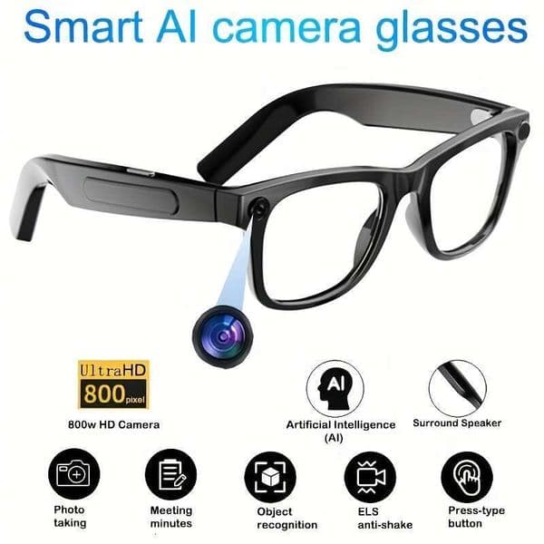 AI Smart With 800W HD Camera, 2K Video Recording, Voice Control Wireless Calling, Real-Time Translation, Noise Reduction & Shaky Shot, Lightweight Hands-Free