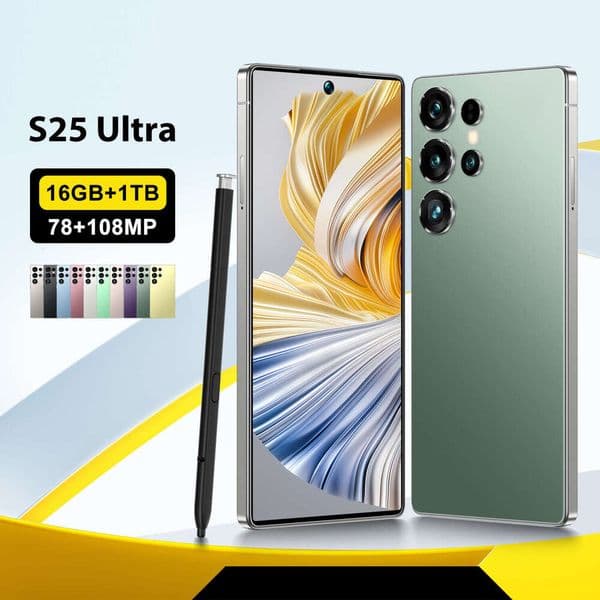 Global Version S25 Ultra 5G Smartphone, 7.3" HD Screen, Android, 16GB+1TB, Dual SIM, Google Play, 78MP+108MP Camera, 6800mAh Battery Unlocked Mobile Phone