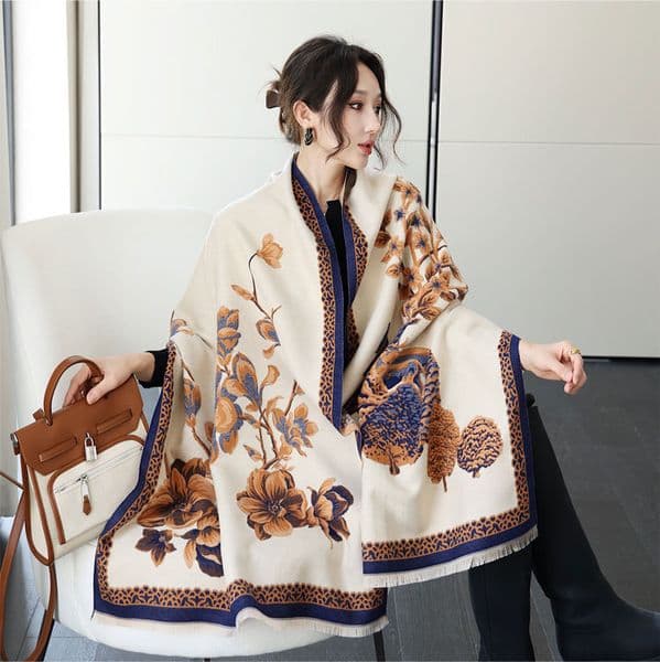 New Elegant Imitation Cashmere Scarf Charming Womens Double Sided Dual Purpose Jacquard Shawl Scarf Autumn And Winter Long Thick Warm