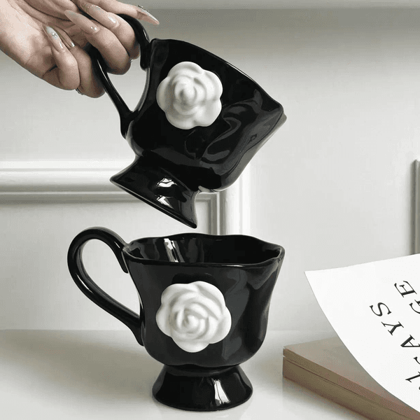 Camellia Ceramic Mug 350ml Exquisite Design Tea Cup for Afternoon Tea or Coffee Back to School Gift or Souvenir Coffee Cup Gift Christmas