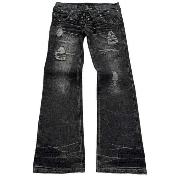 Fashionable high street double waisted lace up micro flared women jeans Y2K retro Harajuku washed design for men and women jeans J251031