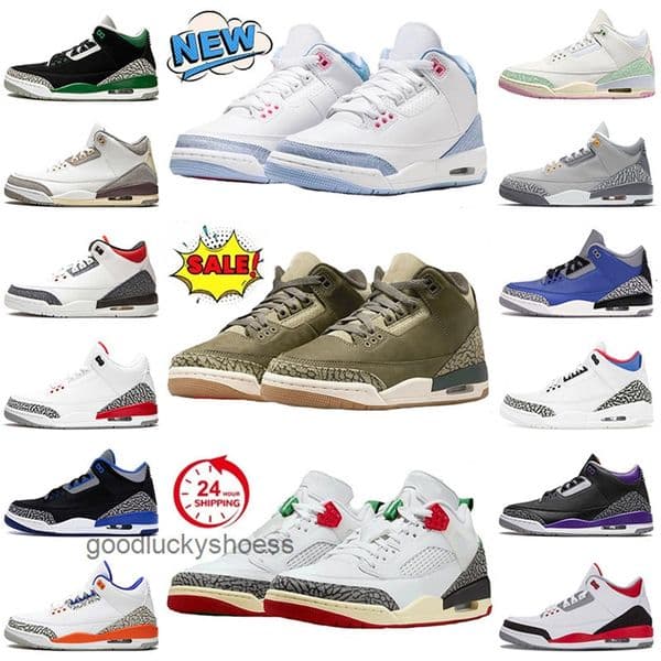 New 3 Basketball Shoes Men Women 3s Trainers Denim Pink Glow El Vuelo White Cement Fire Red Pine Green Racer Blue Dark Muslin UNC Designer Outdoors Sneakers With Box