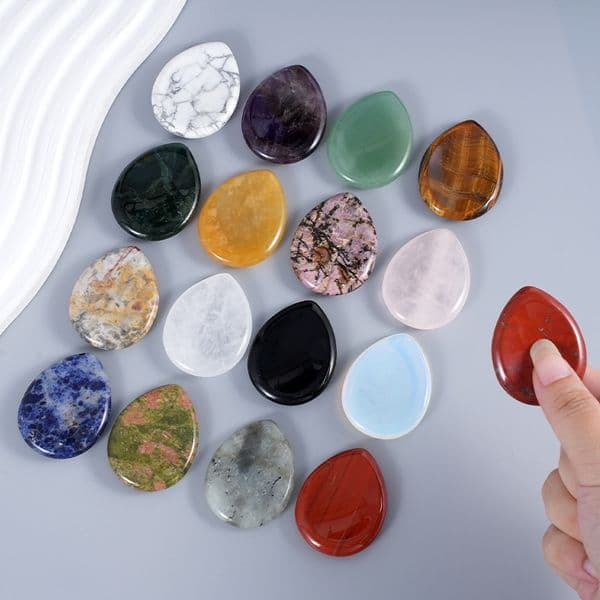 Polished Worry Stone 35x45mm Teardrop Shape for Meditation and Mindfulness Anxiety Relief Palm Gemstone Pendant