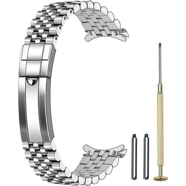 Screw-in Stainless Steel Band 20mm 22mm for Men Women, Curved Straight End Metal Watch Strap with Oyster Buckle, Taperd Replacement Jubilee Bracelet Silver Gold