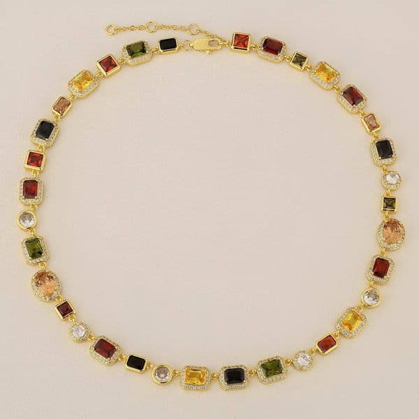 Personalized Colorful Moissanite Choker Chain Hip Hop Vintage 18K Gold Plated Multicolor Gemstone Stone Womens Necklace for Men