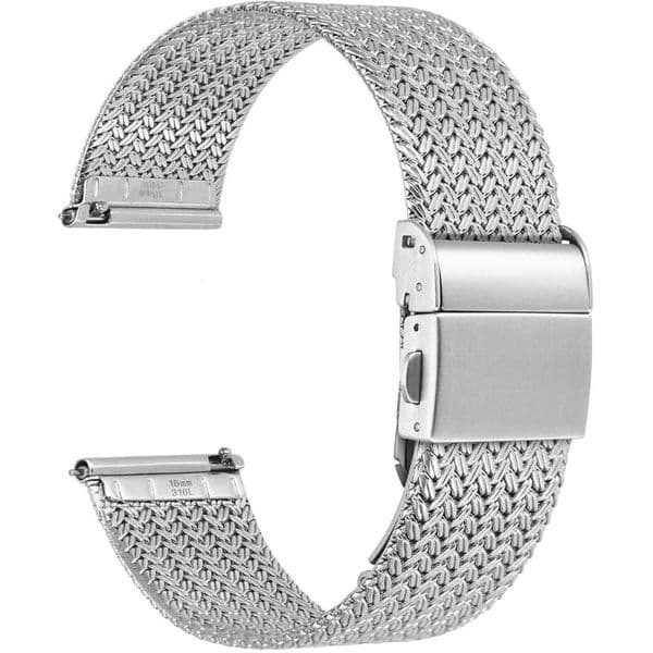 Elite Metal Watch Band for Women and Men, Mesh Woven, 316L Stainless Steel, Quick Release, Fold Clasp, Strap Width 14mm 16mm 18mm 20mm 22mm