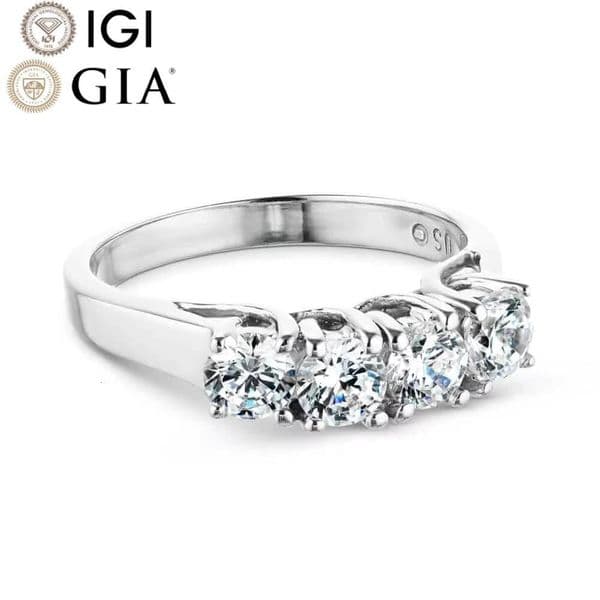 Gia Igi Certified VVS CVD Lab Grown Created Diamond 14K18K Solid Gold Half Eternity Wedding Band Ring for Women Rhodium Parties