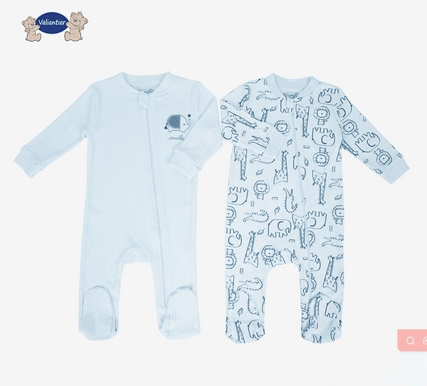 2-piece Newborn Zipper Onesie Valiantier Crawl Suit Baby All-season Base Layer Nightgown