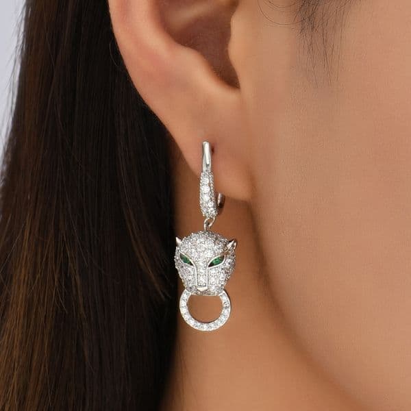 Earrings Fine Jewellery Green Eyes Leopard Animal Stud with Paved Cubic Zirconia Steel Needle for Party Wear Special Occasion Gift High Quality Texture