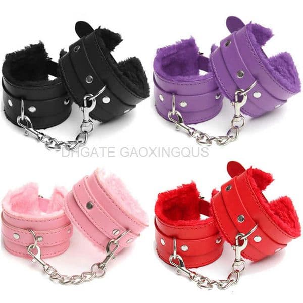 Sexy PU Leather Plush Handcuff Erotic Cosplay Adjustable Handcuffs Adult Games Bondage Wrist Hand Cuffs Bondage Gear Accessories aesthetic