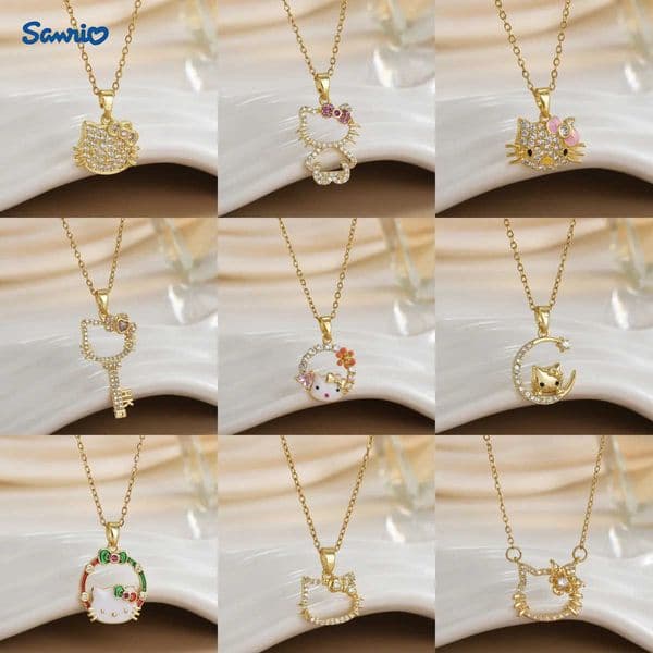 Sanrio Stainless Steel Chain Cute Zircon Hello Kitty Pendant Necklaces for Women Girls Shiny Charm Jewelry Accessories Gifts L251031