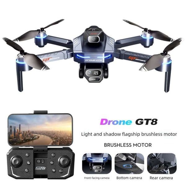 Drone GT8 Three-Camera Aerial Photography Four-Axis Flight Battery Level Display Over-Distance Reminder Remote Control Toy Airplane