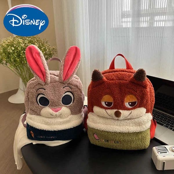 Disney 2024 New Childrens Bag Cartoon Cute Fox Rabbit Plush Backpack Boy and Girl Kindergarten School Bag H251031