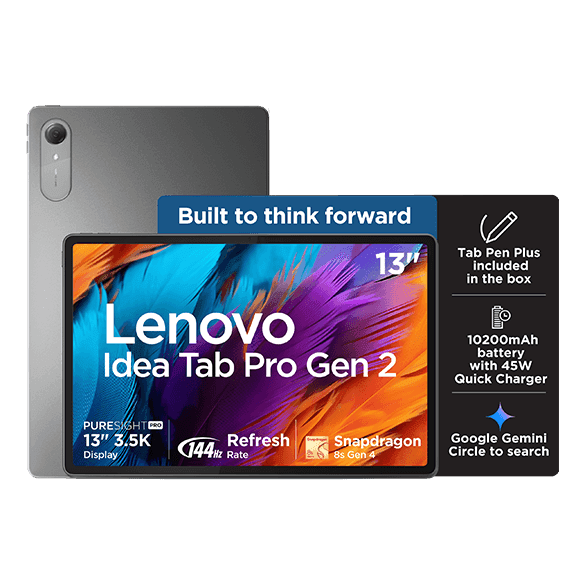 Lenovo Idea Tab Pro Gen 2 33.02 cms, Luna Grey - Tablet - Qualcomm® Snapdragon™ 8s Gen 4 - 256 GB - 12 GB RAM - Android 16 or Later | ZAHD0729IN