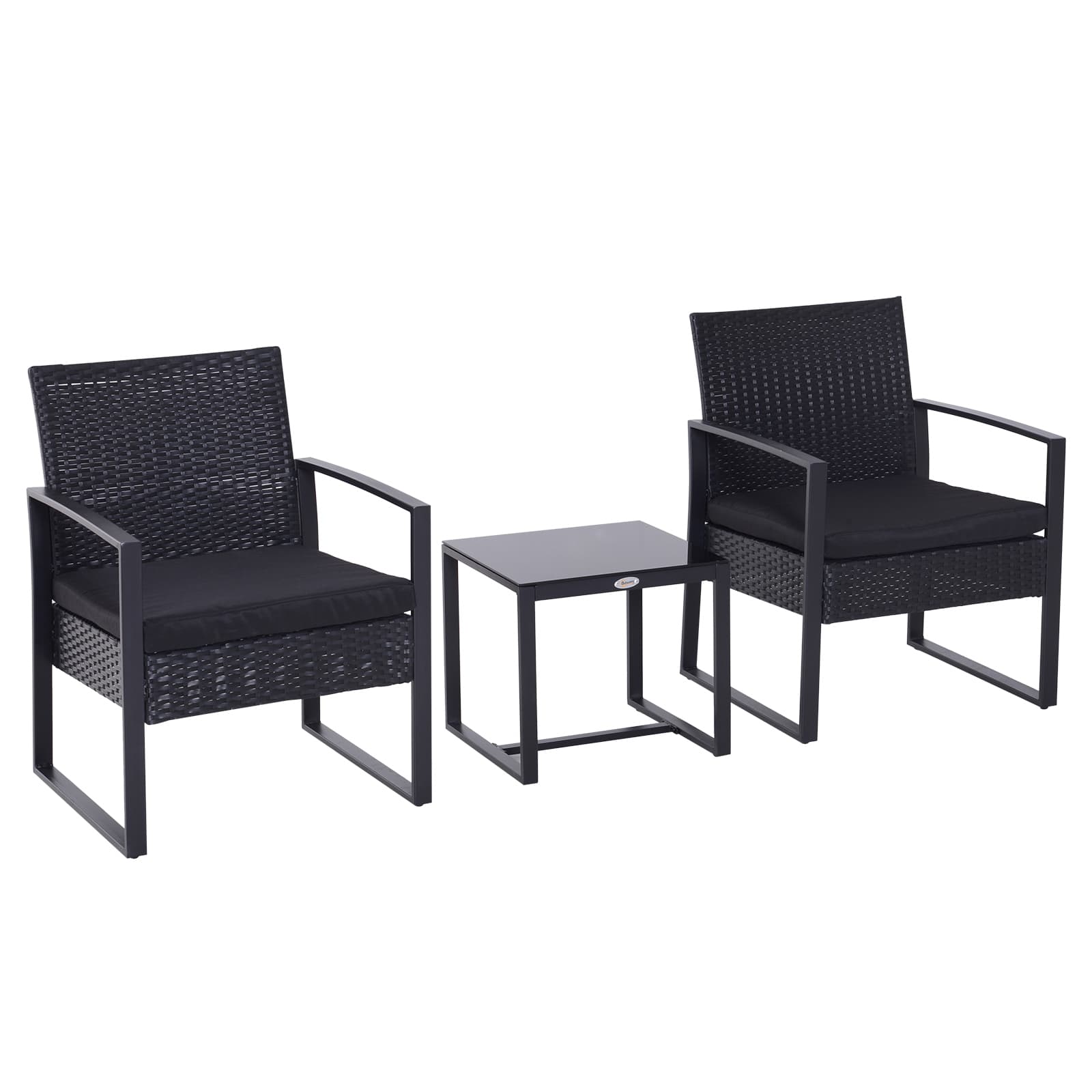 Outsunny Waterproof Rattan Patio Lounge Set: 2 Seater Wicker Sofa, Coffee Table & Chairs, Conservatory Furniture, Black | Aosom UK